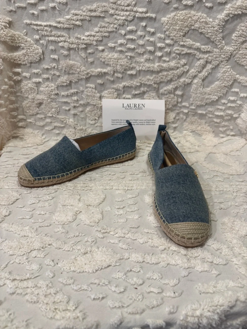 Lauren Ralph Lauren Denim-Style Espadrille Flats in Blue and Tan #623